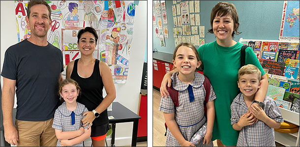 Student with parents at the open classrooms event.
