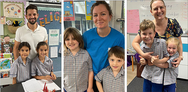 Student with parents at the open classrooms event.